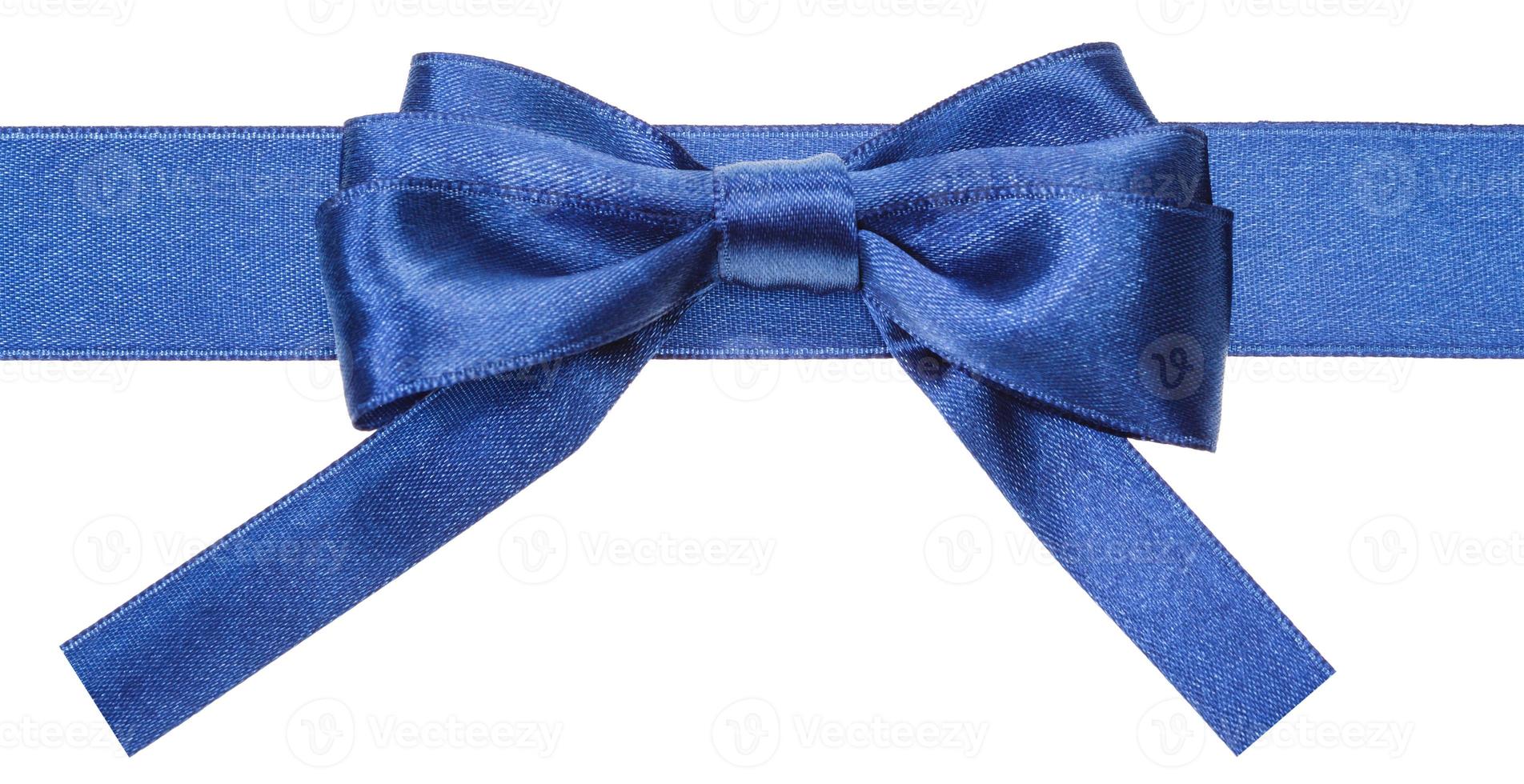 real blue satin bow with square cut ends on ribbon photo