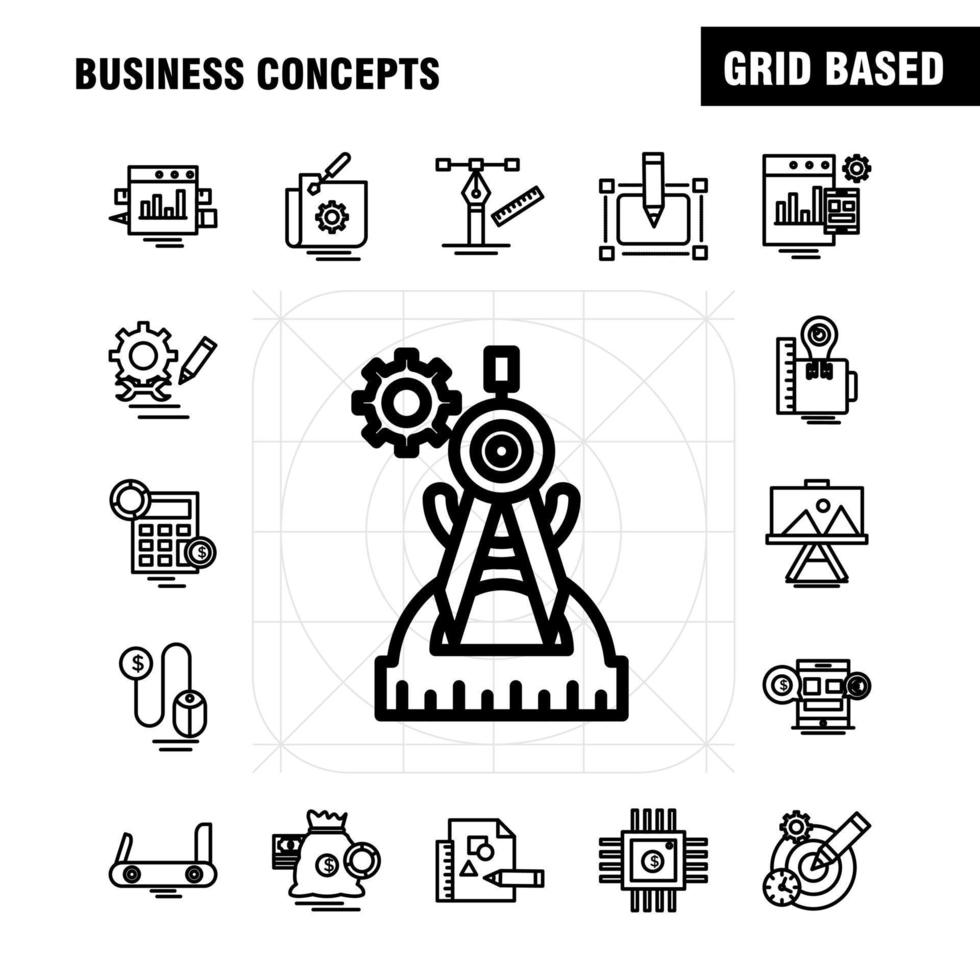 iconos de línea de conceptos de negocio establecidos para infografía kit uxui móvil y diseño de impresión incluyen dólar dinero moneda moneda escala taza bebida té colección moderno logotipo infográfico y pictograma vector