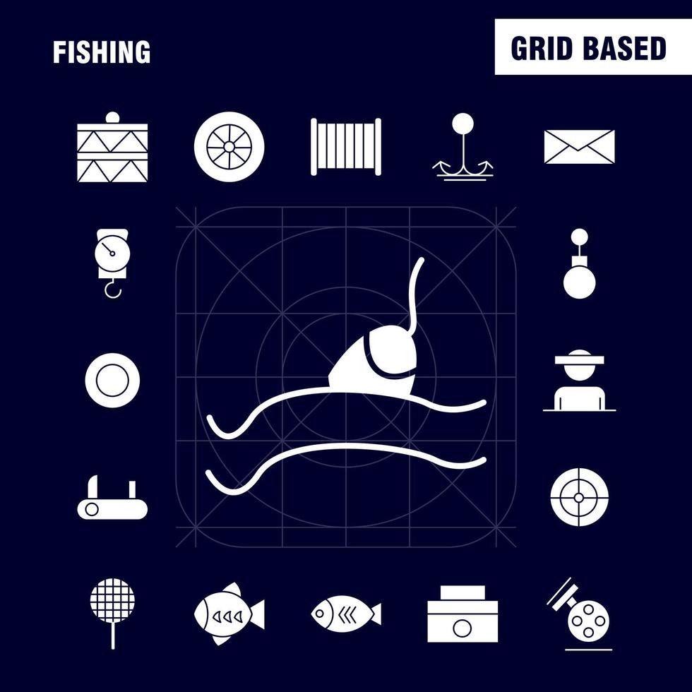 paquete de iconos de glifo sólido de pesca para diseñadores y desarrolladores vector