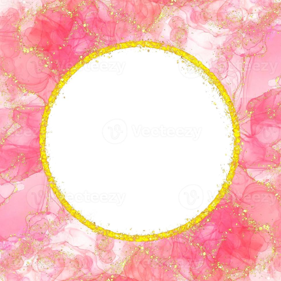 Pastel Pink Watercolor Alcohol Ink With Circle Gold Glitter Frame Holiday Bokeh Background photo