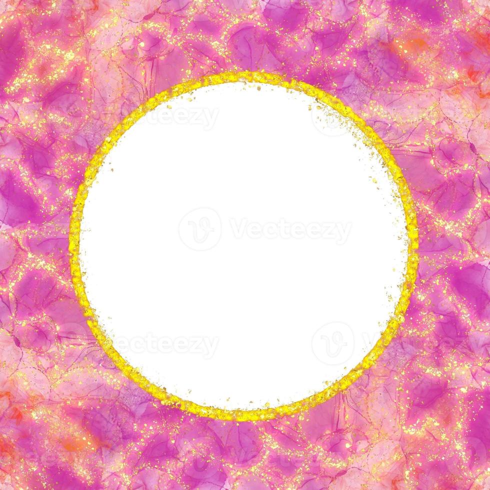 Very Pink Watercolor Alcohol Ink With Circle Gold Glitter Frame Holiday Bokeh Background photo