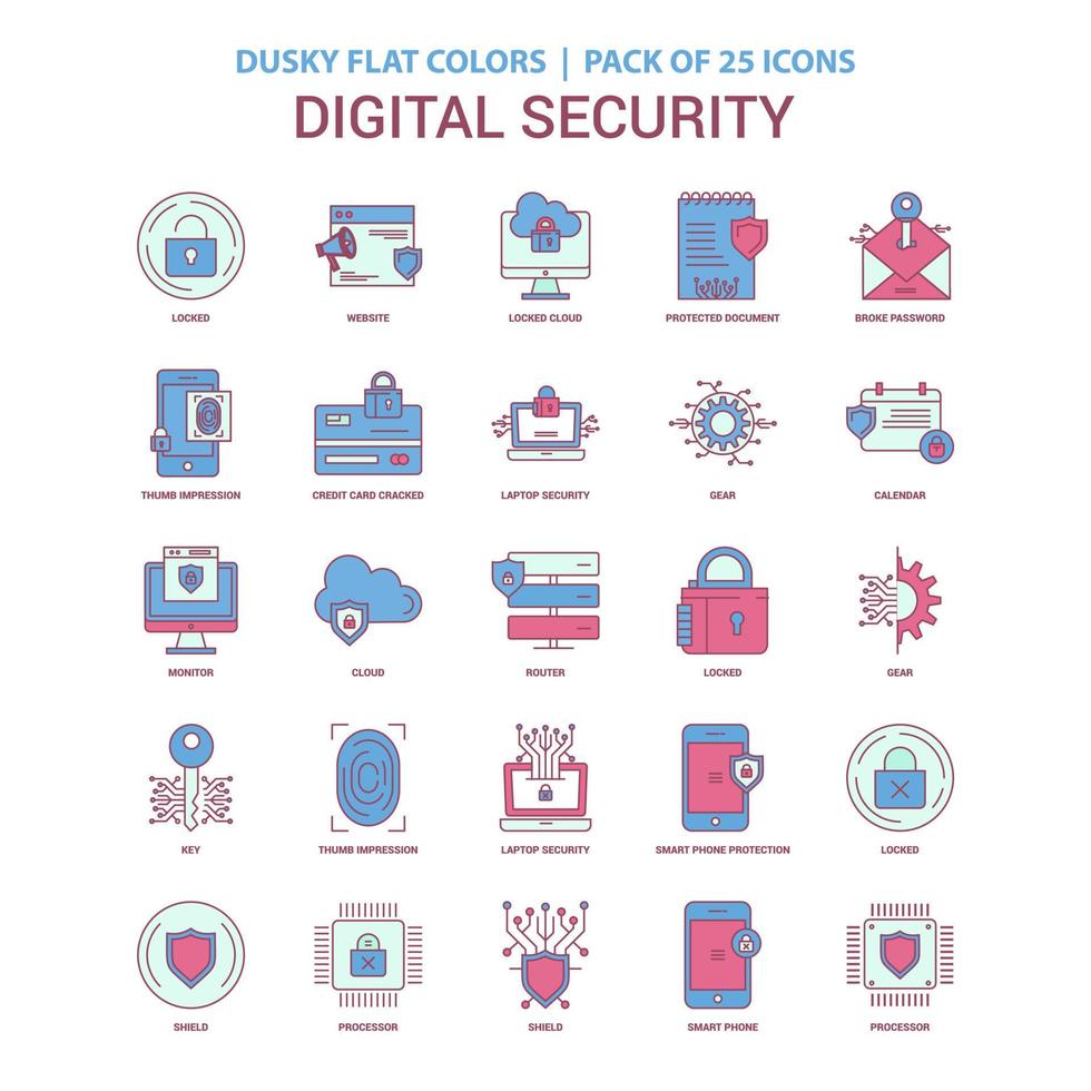 Digital Security icon Dusky Flat color Vintage 25 Icon Pack vector