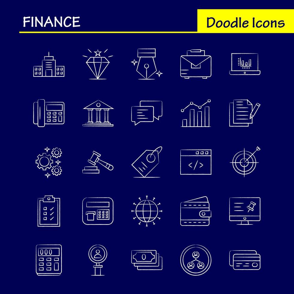 Finance Hand Drawn Icons Set For Infographics Mobile UXUI Kit And Print Design Include Computer Pin Text Finance Search Research Finance Man Icon Set Vector