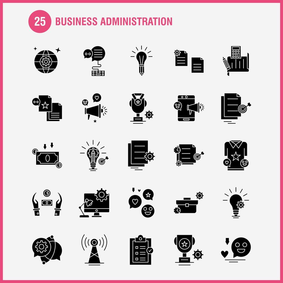 Business Administration Solid Glyph Icons Set For Infographics Mobile UXUI Kit And Print Design Include School Bag Bag School Education Document Setting File Eps 10 Vector