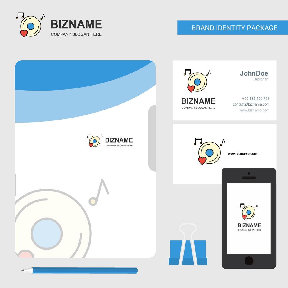 tarjeta de visita de portada de archivo de logotipo de negocio de disco de música e ilustración de vector de diseño de aplicación móvil