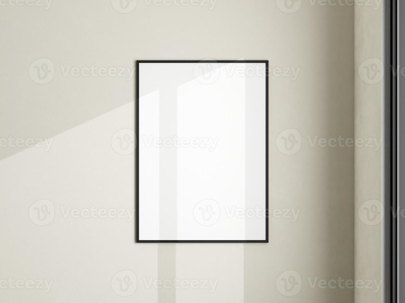 Photo frame mockup on white wall. Minimalist background. Blank picture frame mockup in living room. Poster mockup. Clean, modern, minimal frame. 3d rendering.