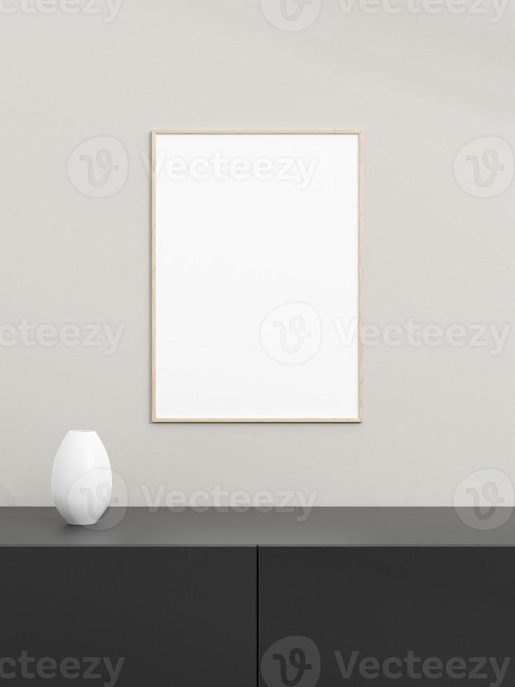 Photo frame mockup on black table. Poster mockup. Clean, modern, minimal frame. Minimalist background. Blank picture frame mockup. 3d rendering.