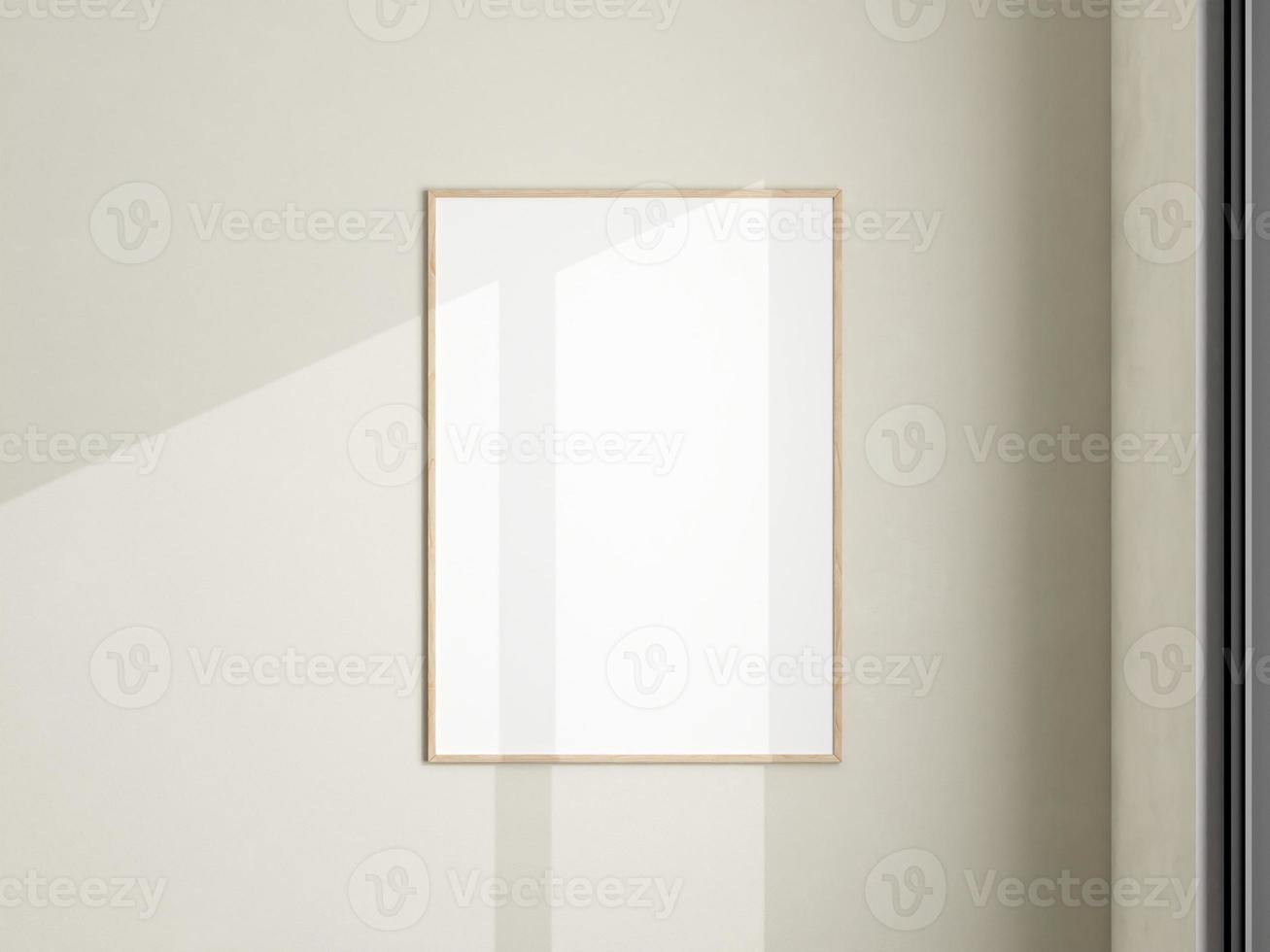 Photo frame mockup on white wall. Minimalist background. Blank picture frame mockup in living room. Poster mockup. Clean, modern, minimal frame. 3d rendering.