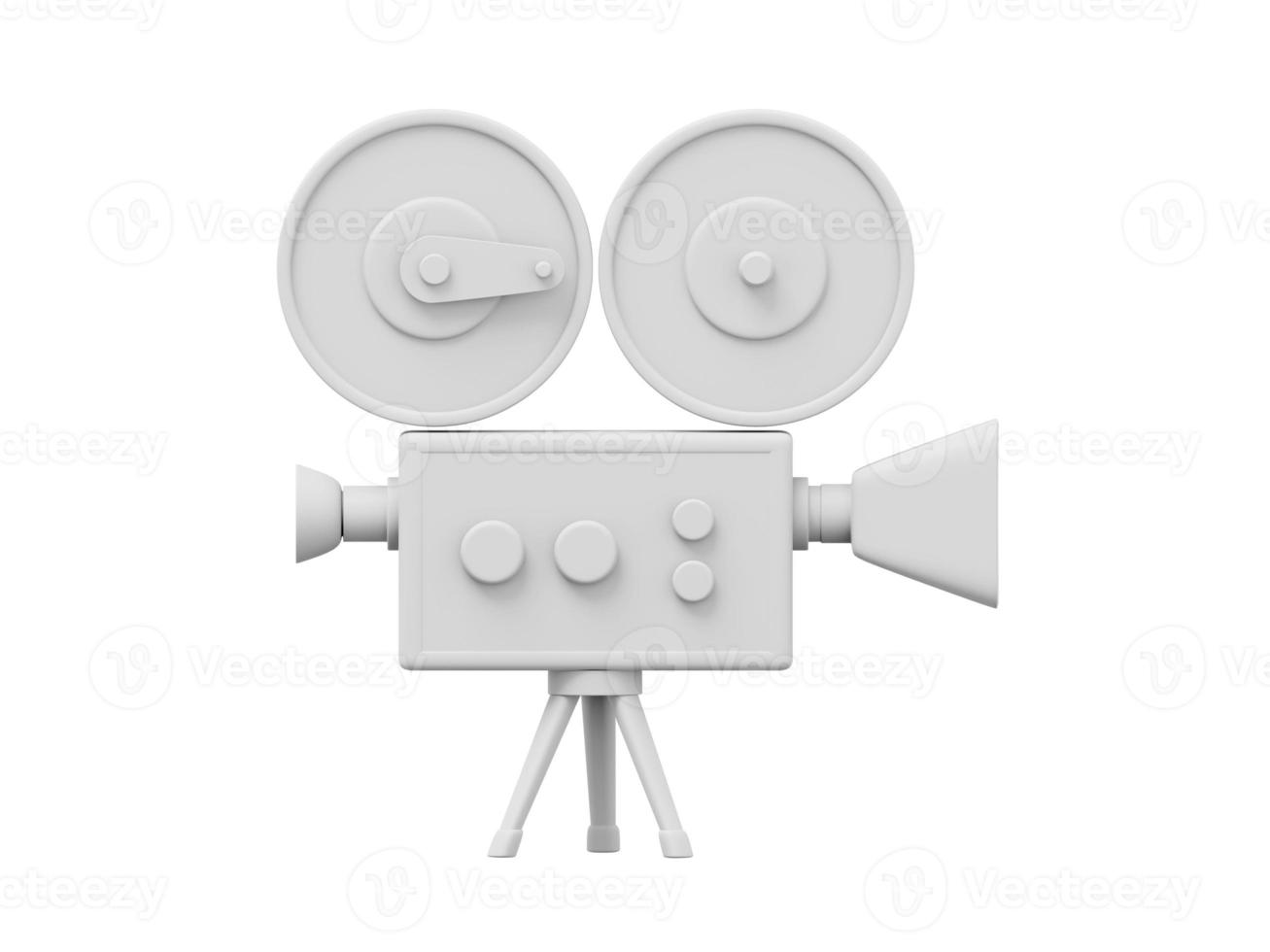 Vintage white cartoon style movie camera. Funny retro video camera. 3D rendering. Icon on white background photo