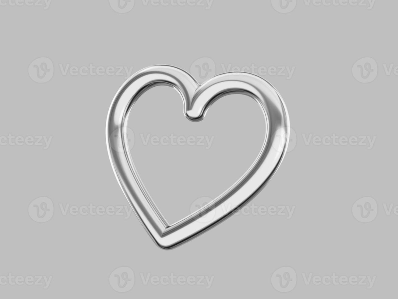Toy metal heart. Silver mono color. Symbol of love. On a solid gray background. Bottom view. 3d rendering. photo