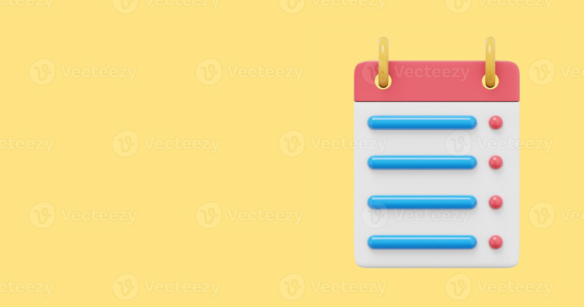 Flip calendar assignment. 3D rendering. Icon on yellow background, space for text. photo
