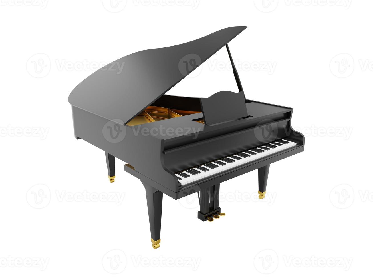 Realistic black grand piano, musical instrument. 3d rendering. Icon on white background. photo