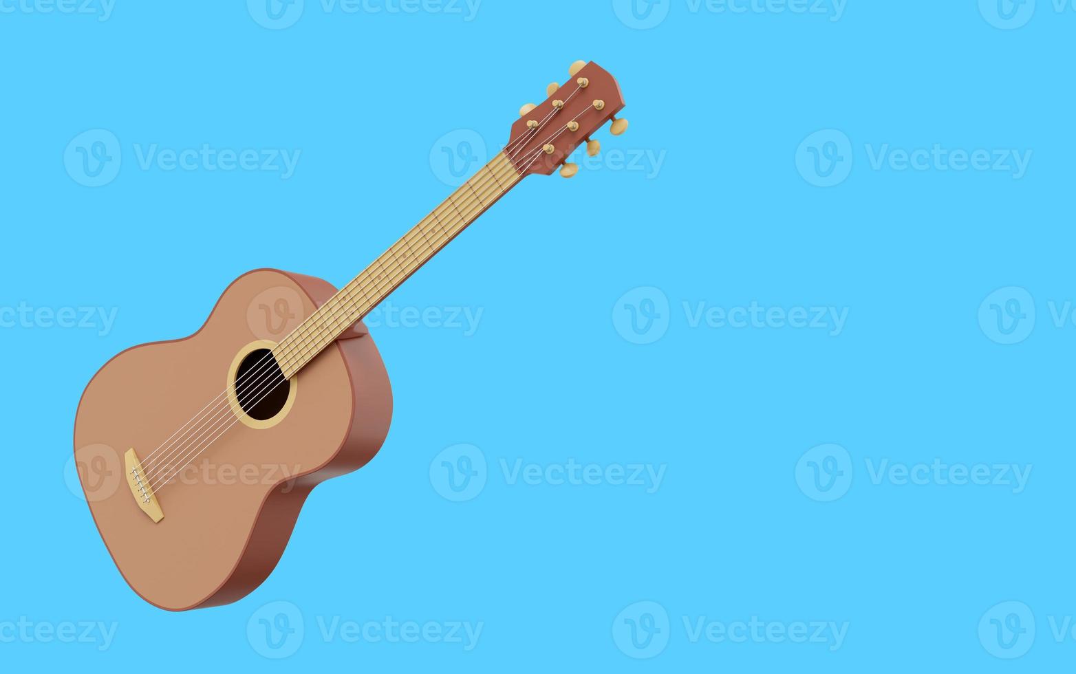 Realistic acoustic guitar. 3D rendering. Icon on blue background, space for text. photo