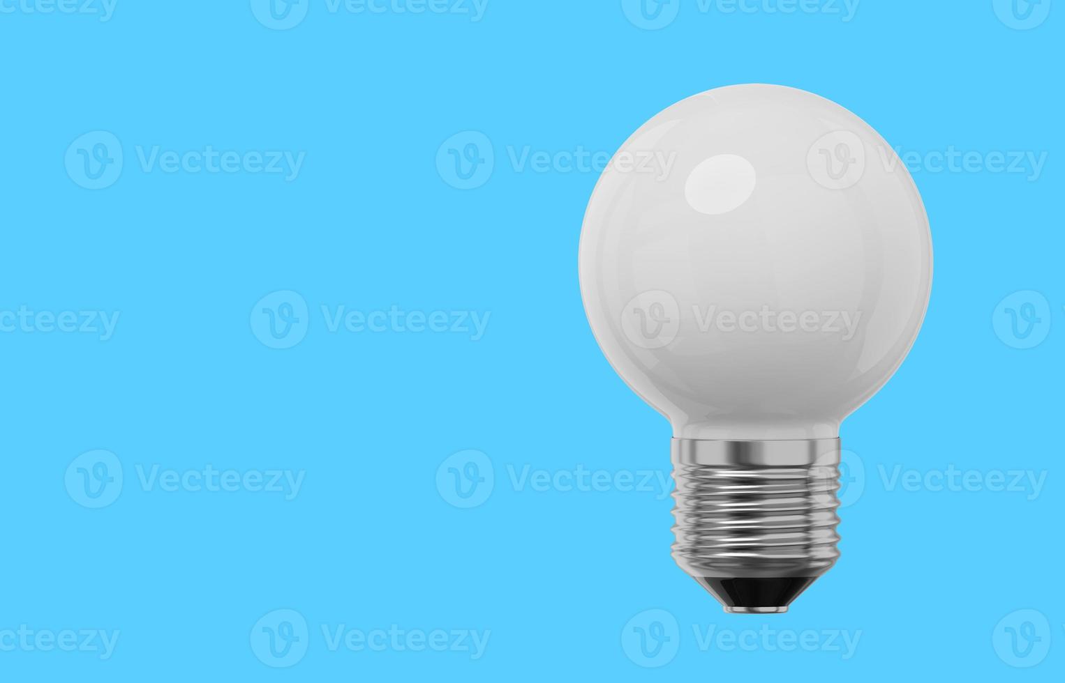 Realistic white light bulb. 3D rendering. Icon on blue background, text space. photo