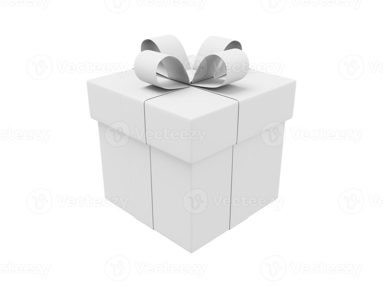 Realistic white gift box with ribbon. 3D rendering. Icon on white background photo