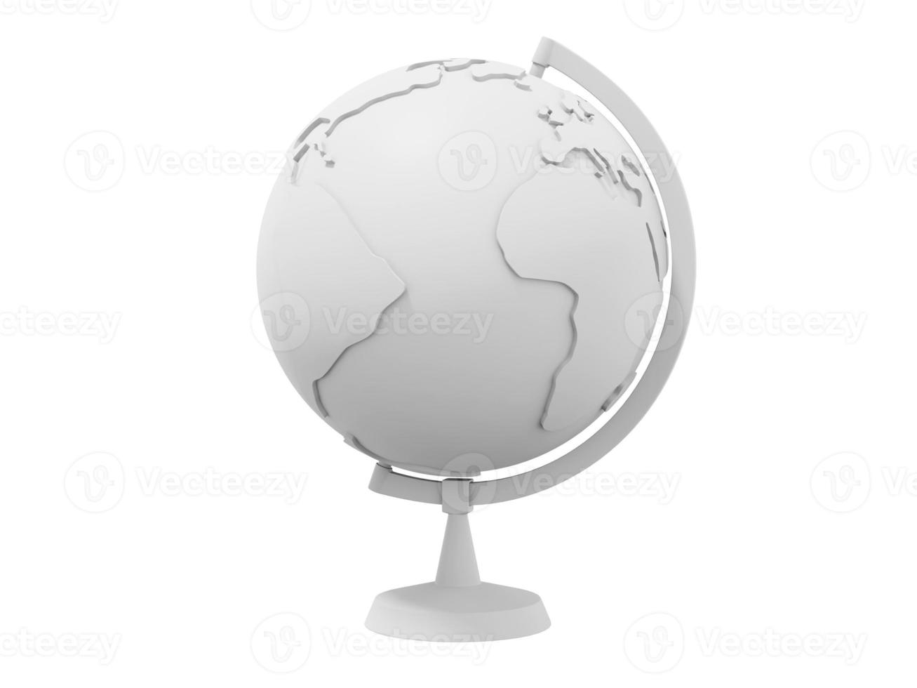 Globe Earth on a stand. Minimalist cartoon. White icon on white background. 3D rendering. photo