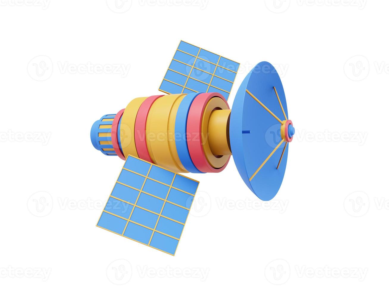 Satélite espacial con antena. estación de comunicación orbital inteligencia, investigación. representación 3d icono multicolor sobre fondo blanco foto