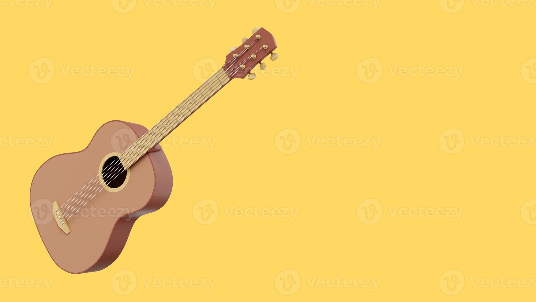 Realistic acoustic guitar. 3D rendering. Icon on yellow background, space for text. photo