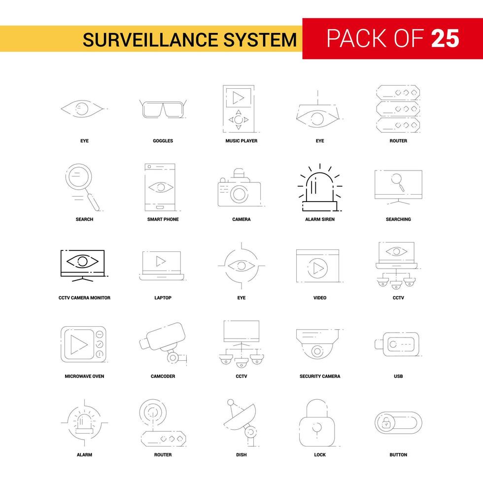 Surveillance Black Line Icon 25 Business Outline Icon Set vector