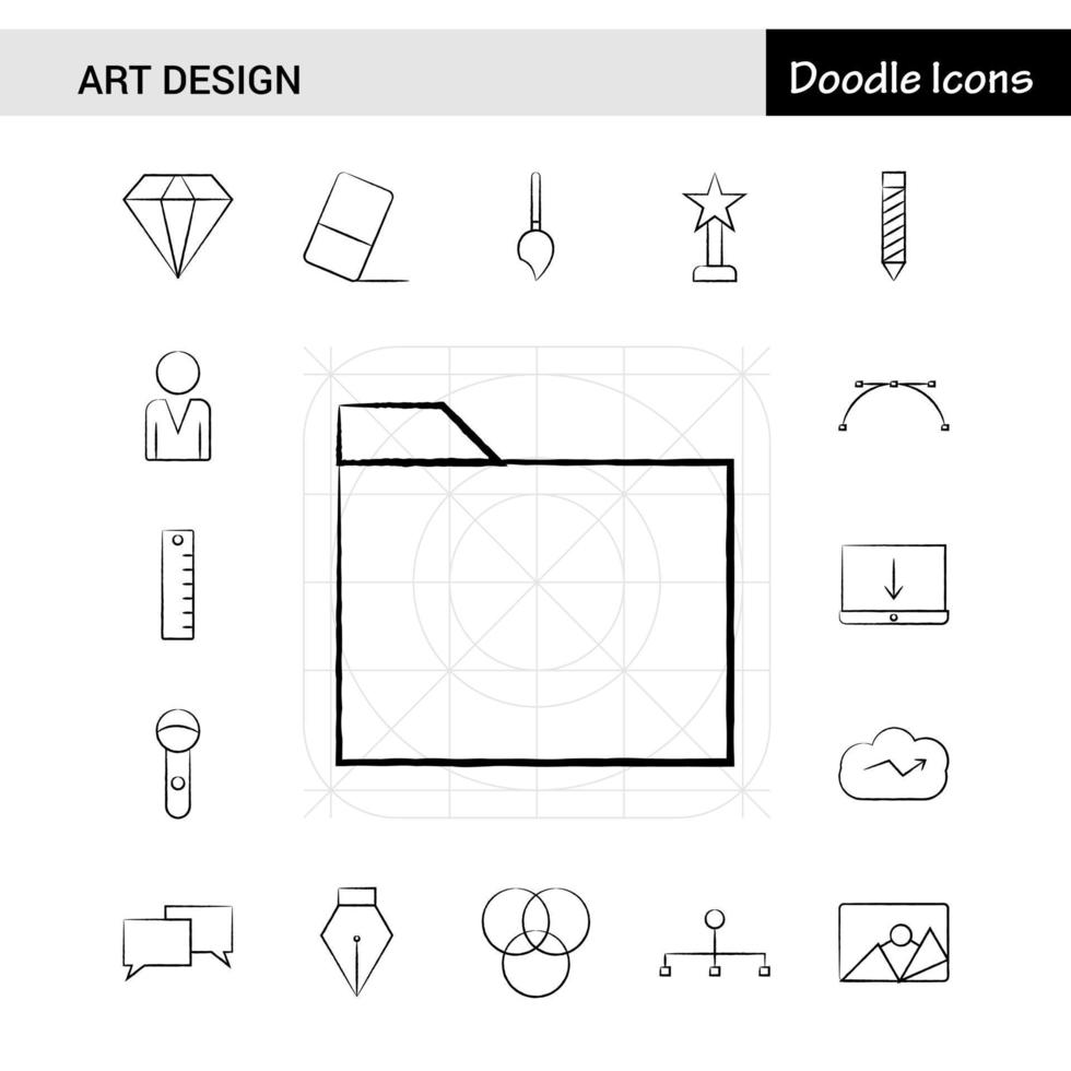 conjunto de 17 iconos dibujados a mano de arte y diseño vector