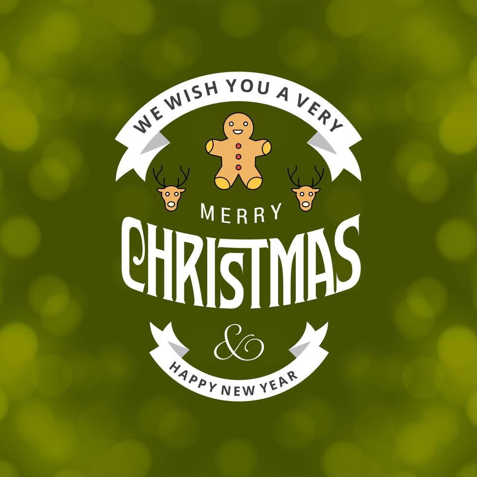 tarjeta de saludos de navidad con tipografía y vector de fondo verde