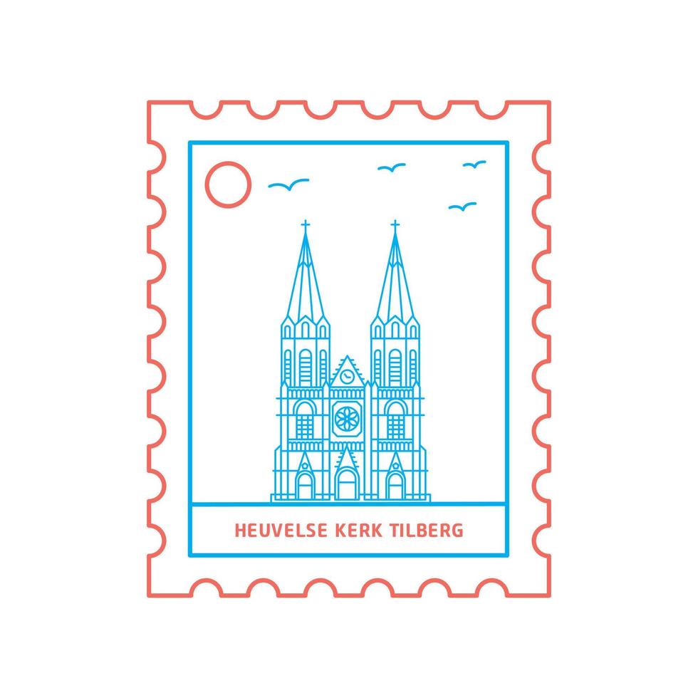 HEUVELSE KERK TILBERG postage stamp Blue and red Line Style vector illustration