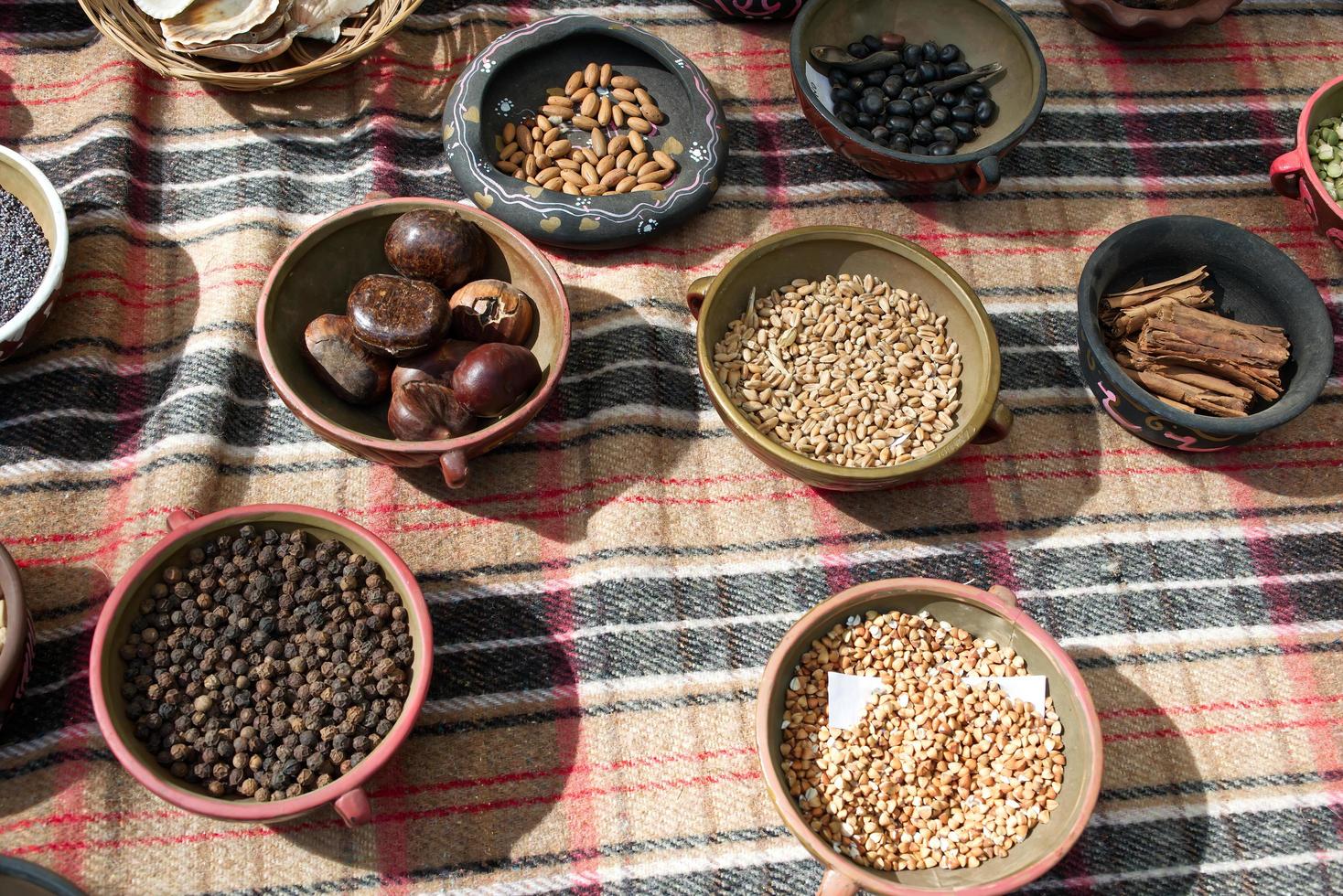 Various seeds in bowl on wooden table. Healthy and nutrition food concept photo