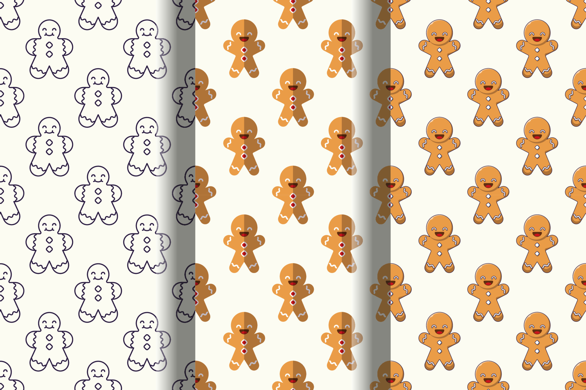 Collection of vibrant seamless vector patterns of ginger man for web