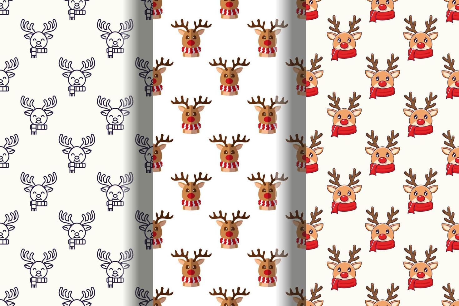 Set of vivid seamless patterns of Christmas deer for printing and wrapping vector