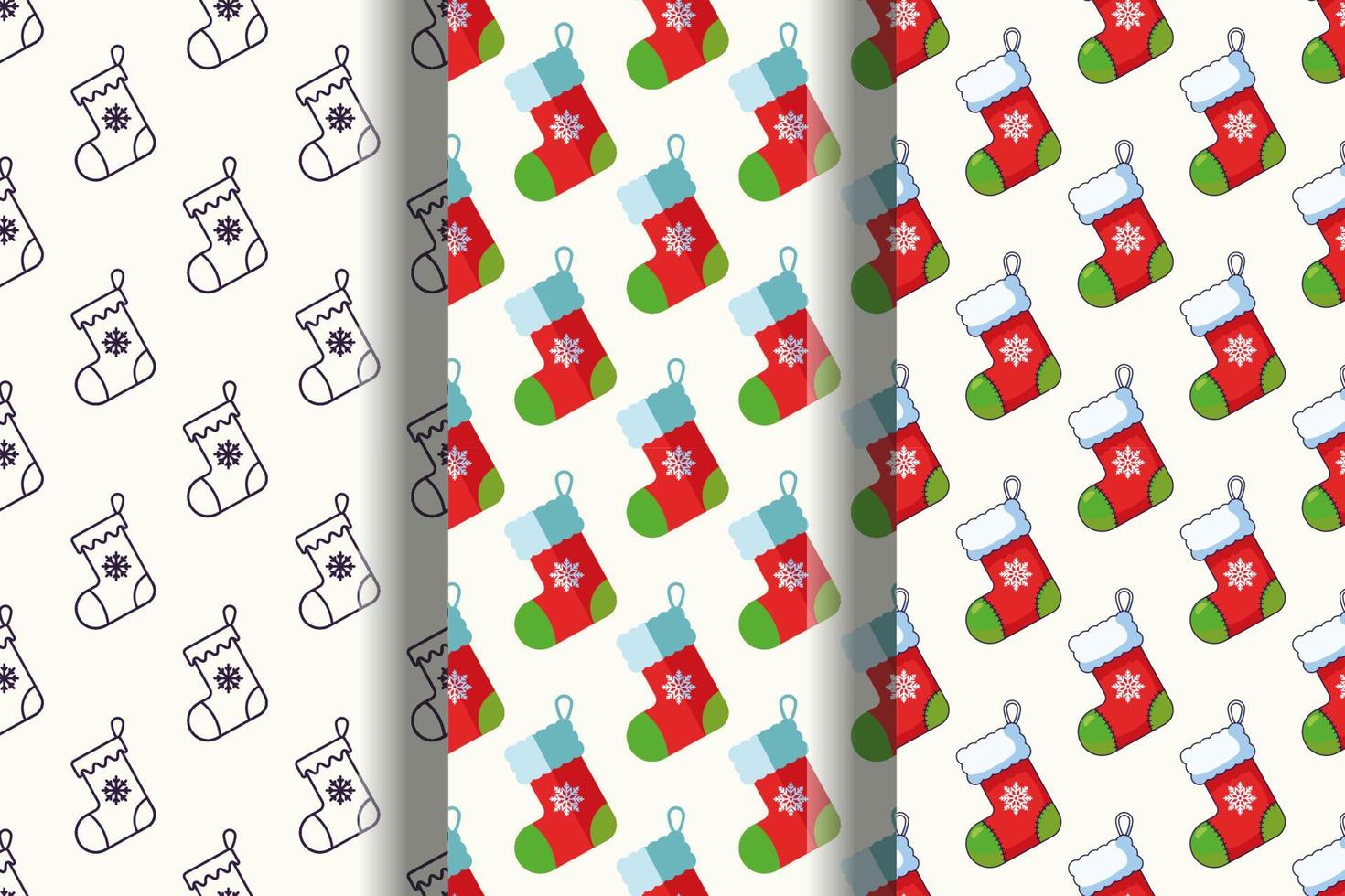Collection of vibrant seamless vector geometrical patterns of Christmas sock for web sites and printing