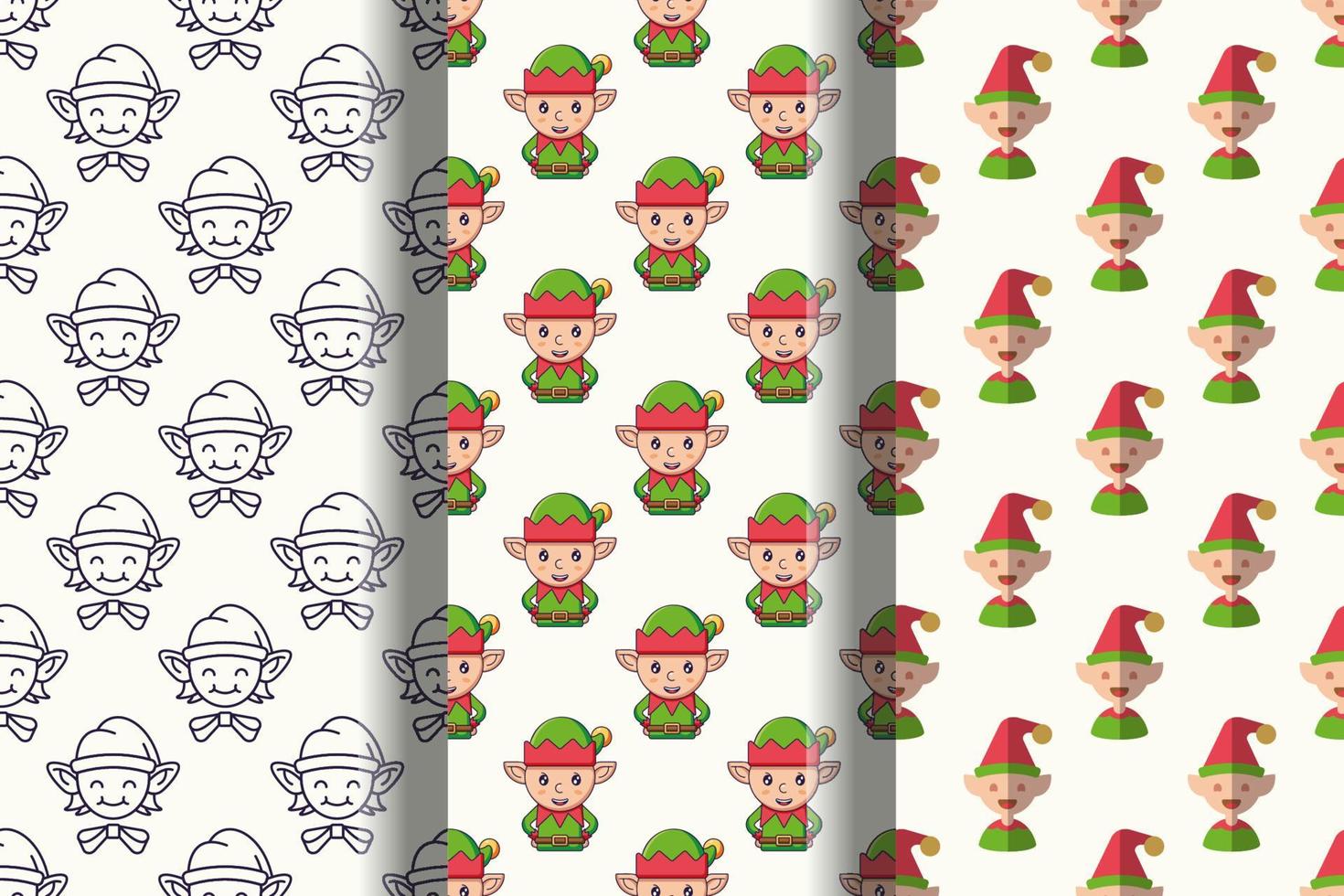 Pack of colorful seamless vector patterns of Christmas elf
