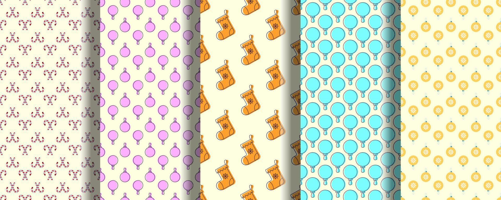 Set of vivid seamless patterns of candy, bauble, sock for printing and wrapping vector