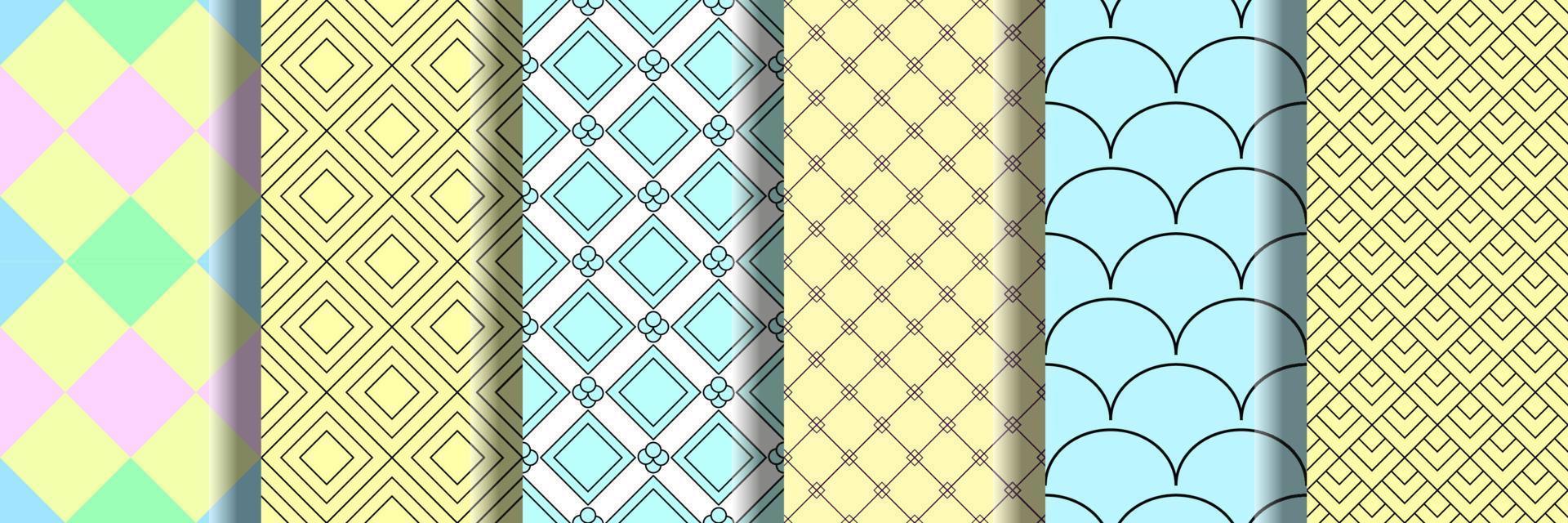Pack of colorful seamless vector patterns of geometrical elements