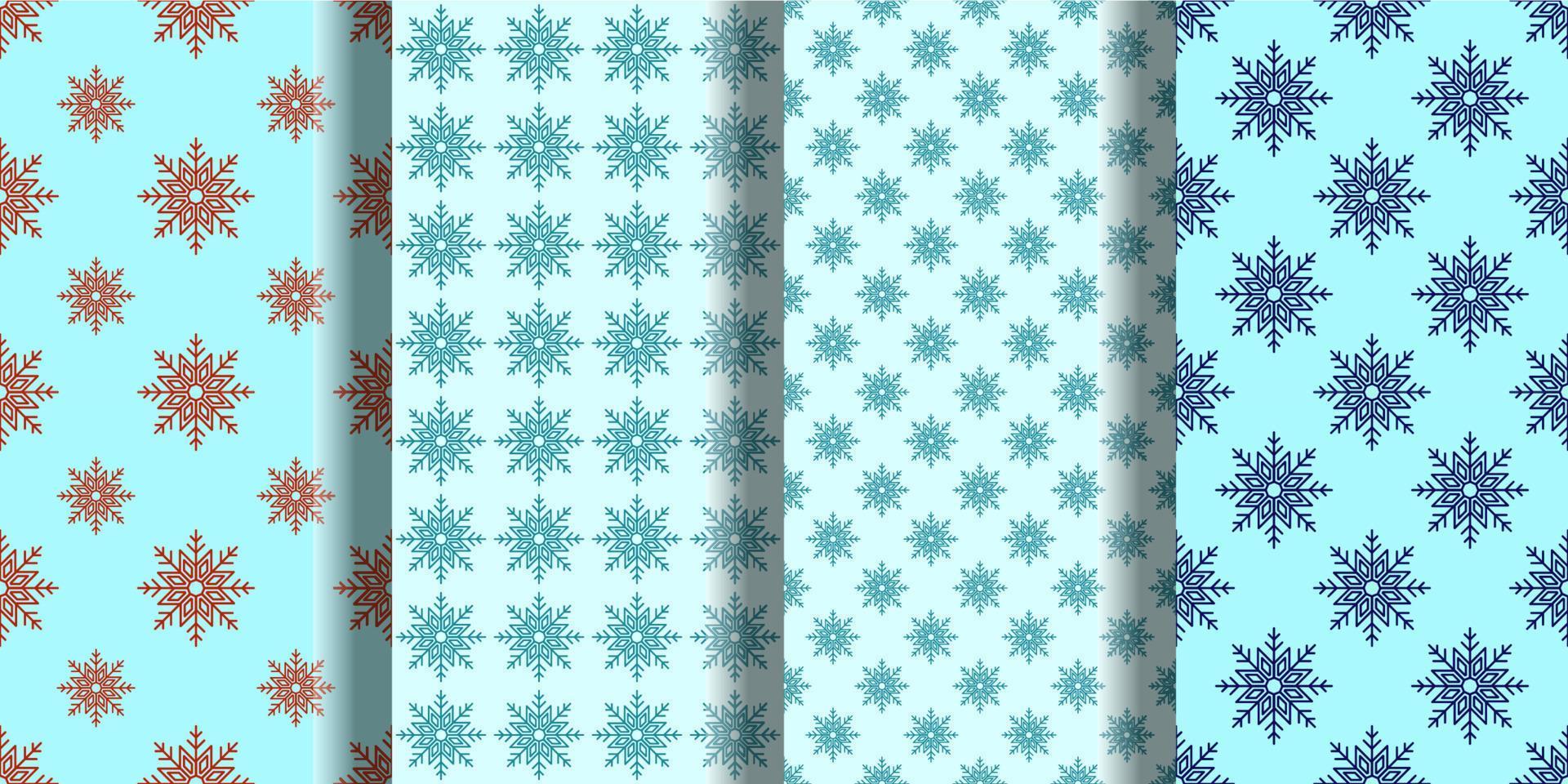Collection of vibrant seamless vector geometrical patterns of snowflakes for web sites and printing