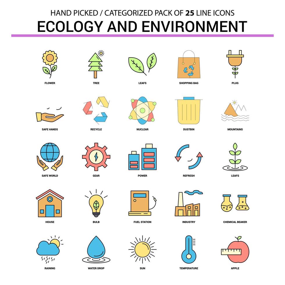 Ecology and Enviroment Flat Line Icon Set Business Concept Icons Design vector
