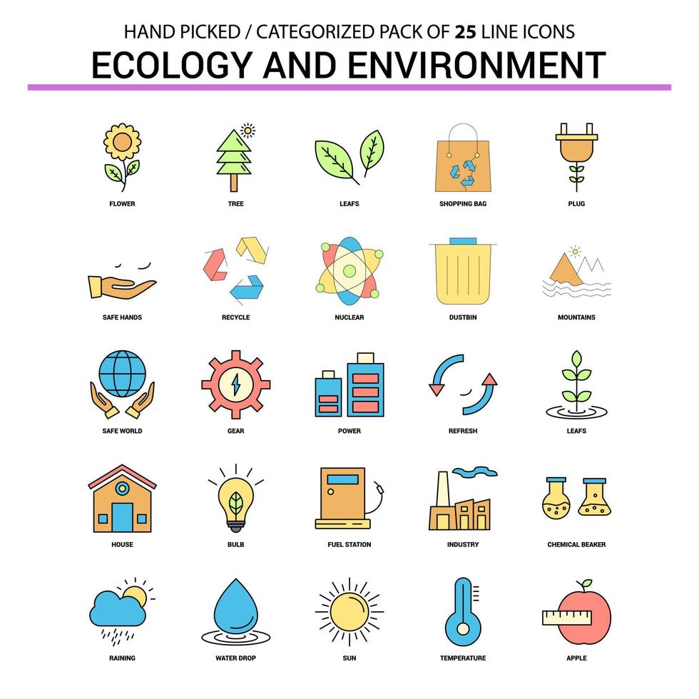 conjunto de iconos de línea plana de ecología y medio ambiente diseño de iconos de concepto de negocio vector