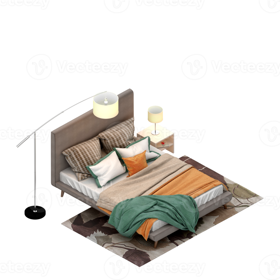 Isometric Bedroom 3D render png
