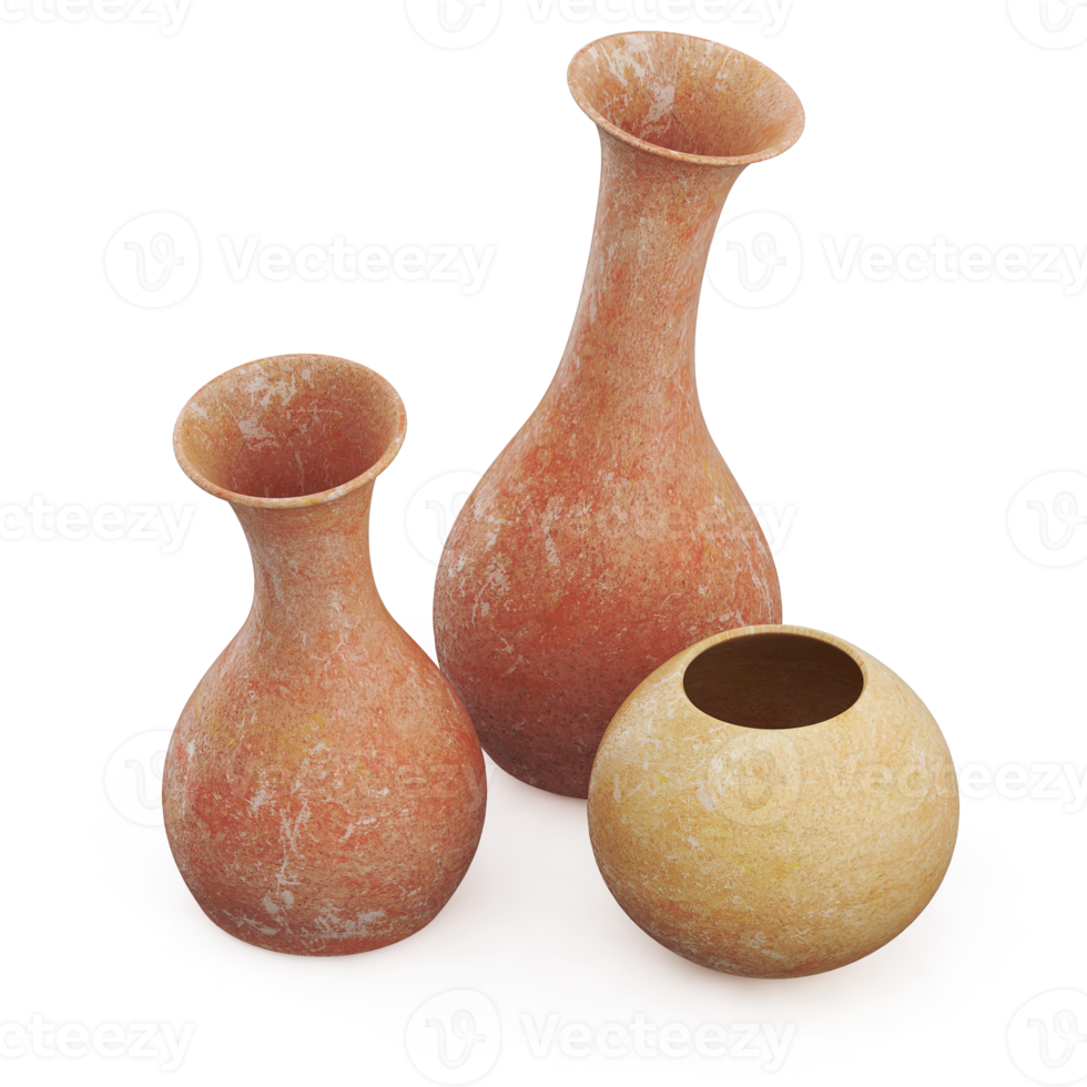 Isometric Vases 3D render png