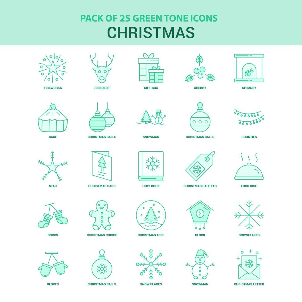25 conjunto de iconos de navidad verde vector