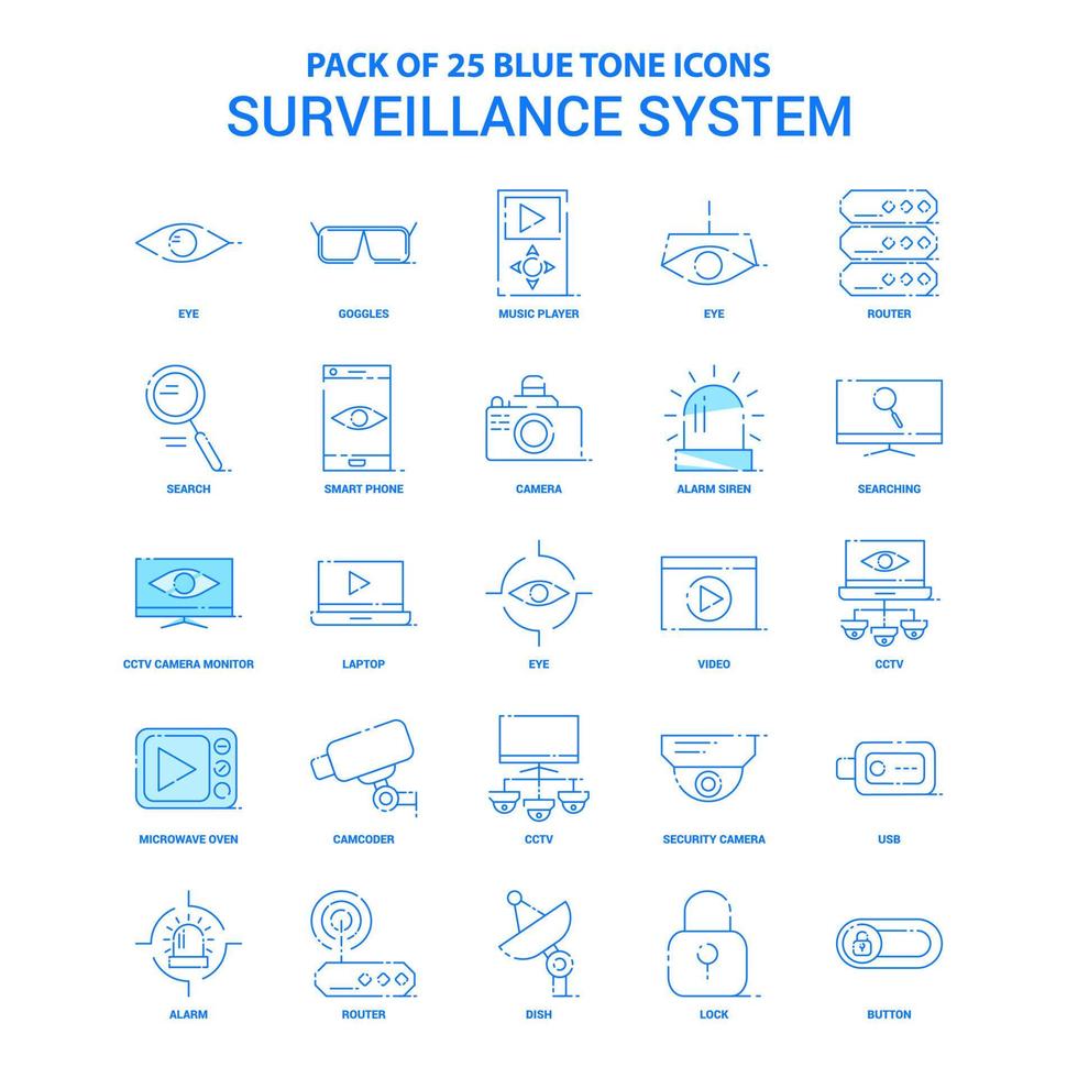 paquete de iconos de tono azul de vigilancia 25 conjuntos de iconos vector