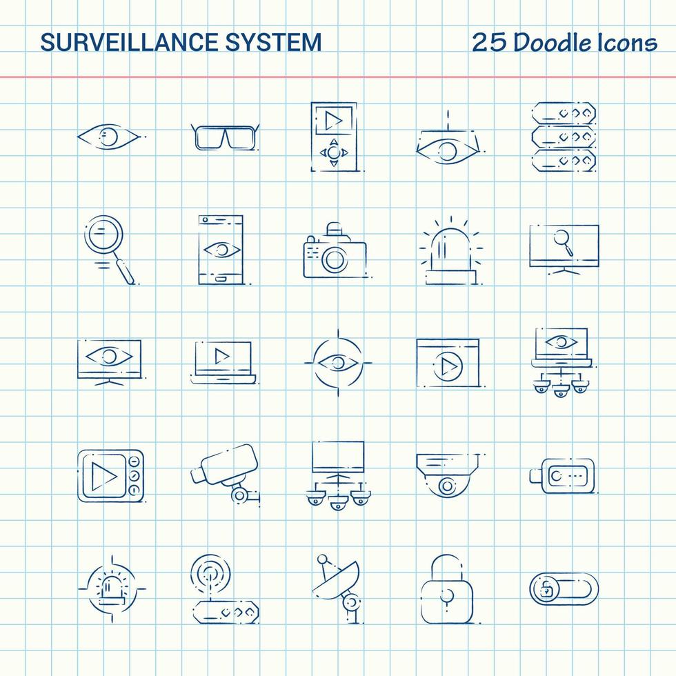 Surveillance 25 Doodle Icons Hand Drawn Business Icon set vector