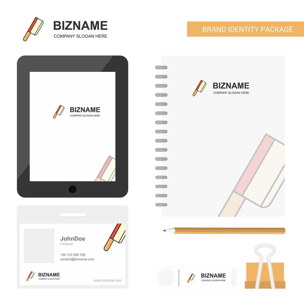 Butcher knife Business Logo Tab App Diary PVC Employee Card and USB Brand Stationary Package Design Vector Template