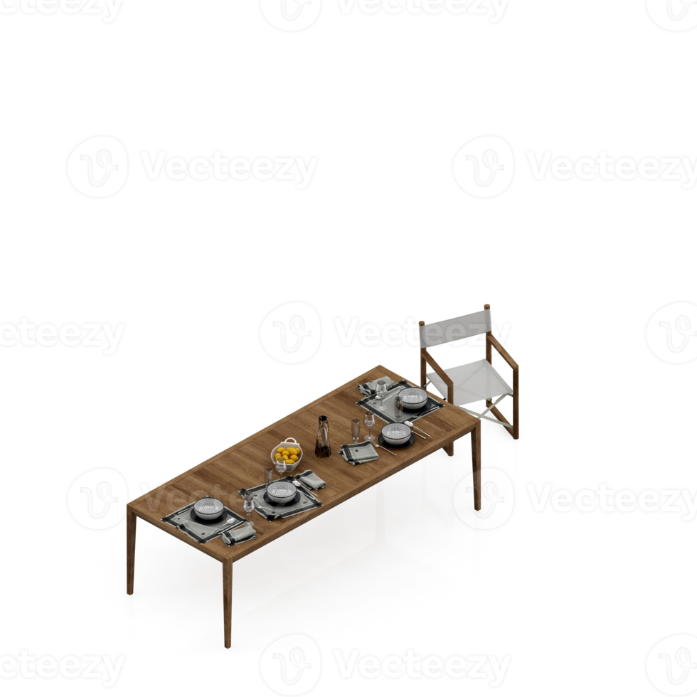 Isometric Table Set 3D render png