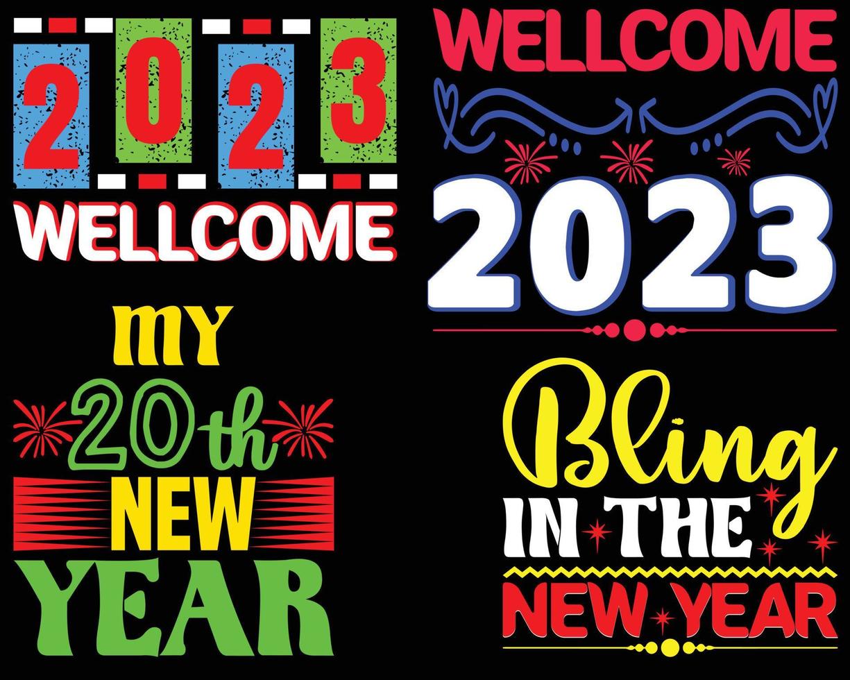 Happy New Year Quotes T-Shirt Design Bundle. The Best Happy New Year Quotes t-Shirt Design. vector