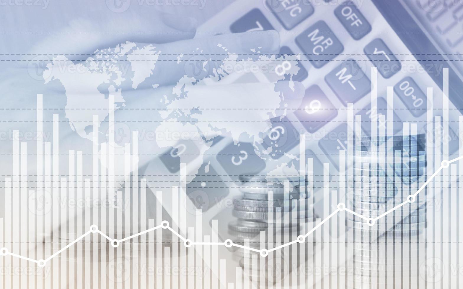 Mixed media of graph and rows of coins for finance and business concept. photo