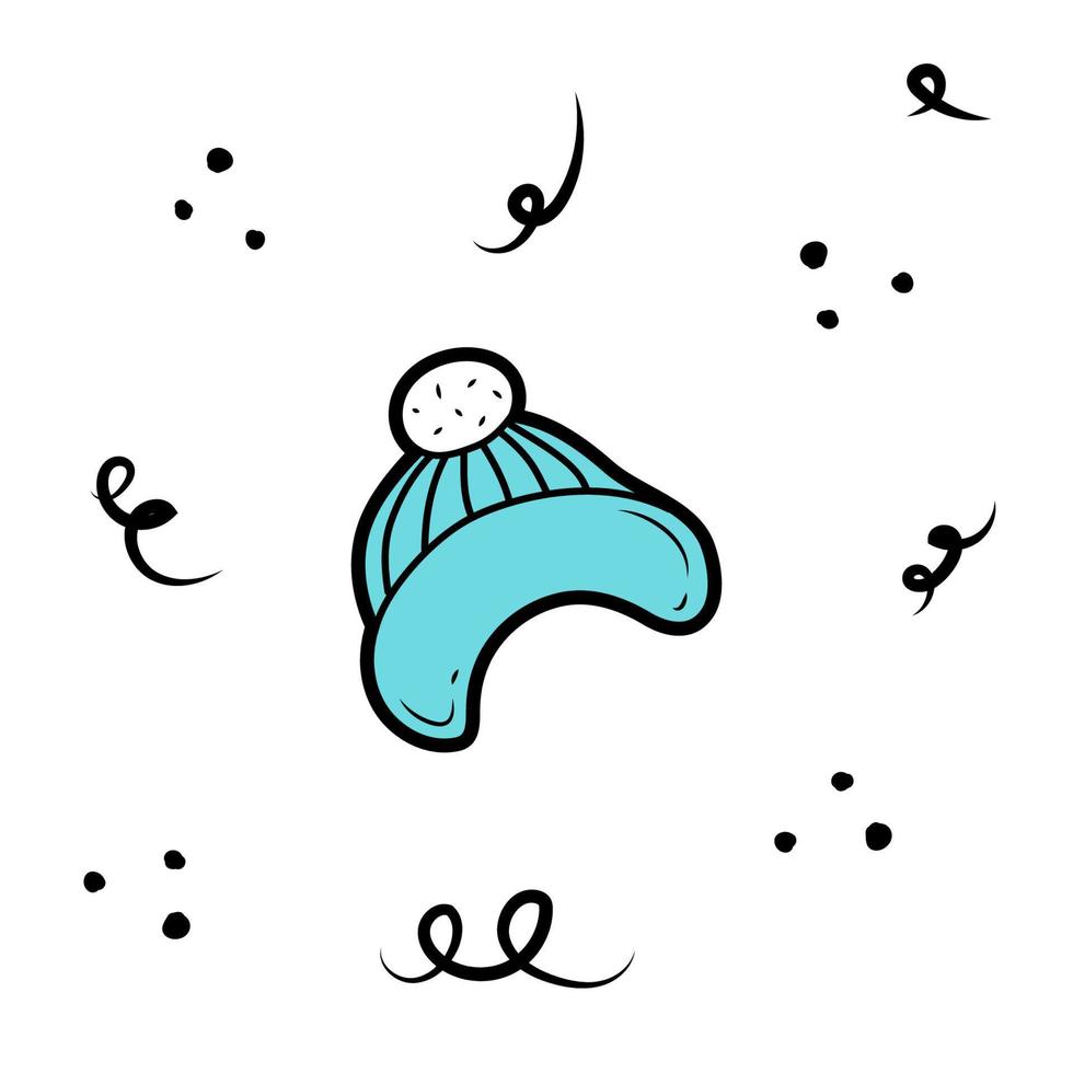 Hand drawn knitted winter hat. Doodle vector illustration. isolated on white background