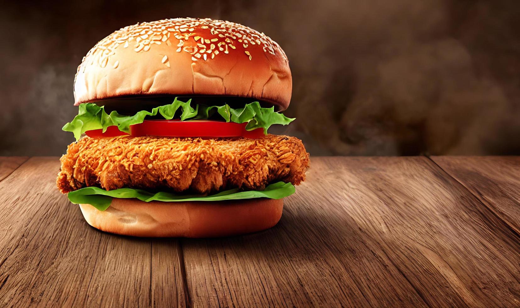Chicken burger. Fresh tasty burger with fried chicken meat. photo