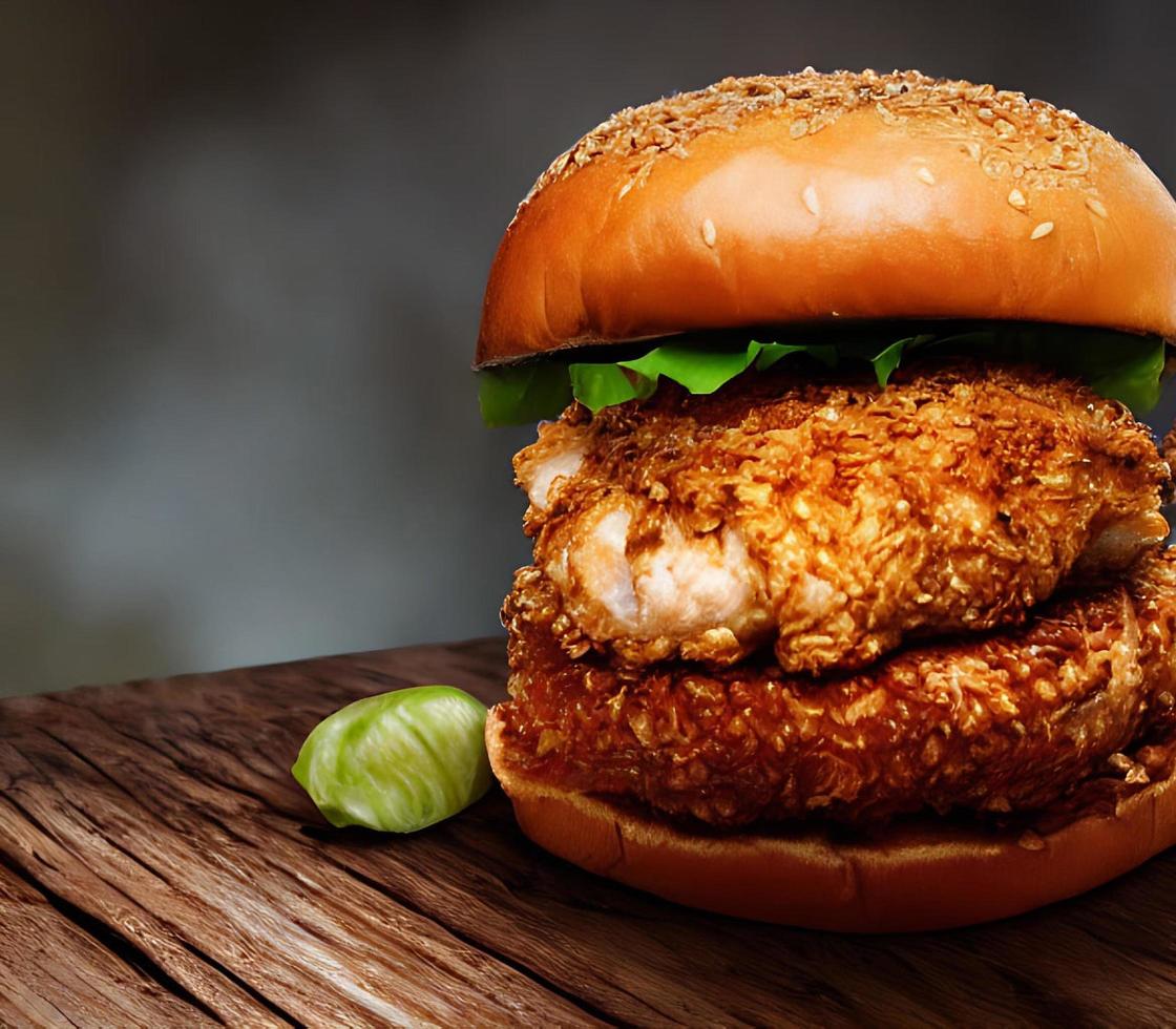 Chicken burger. Fresh tasty burger with fried chicken meat. photo