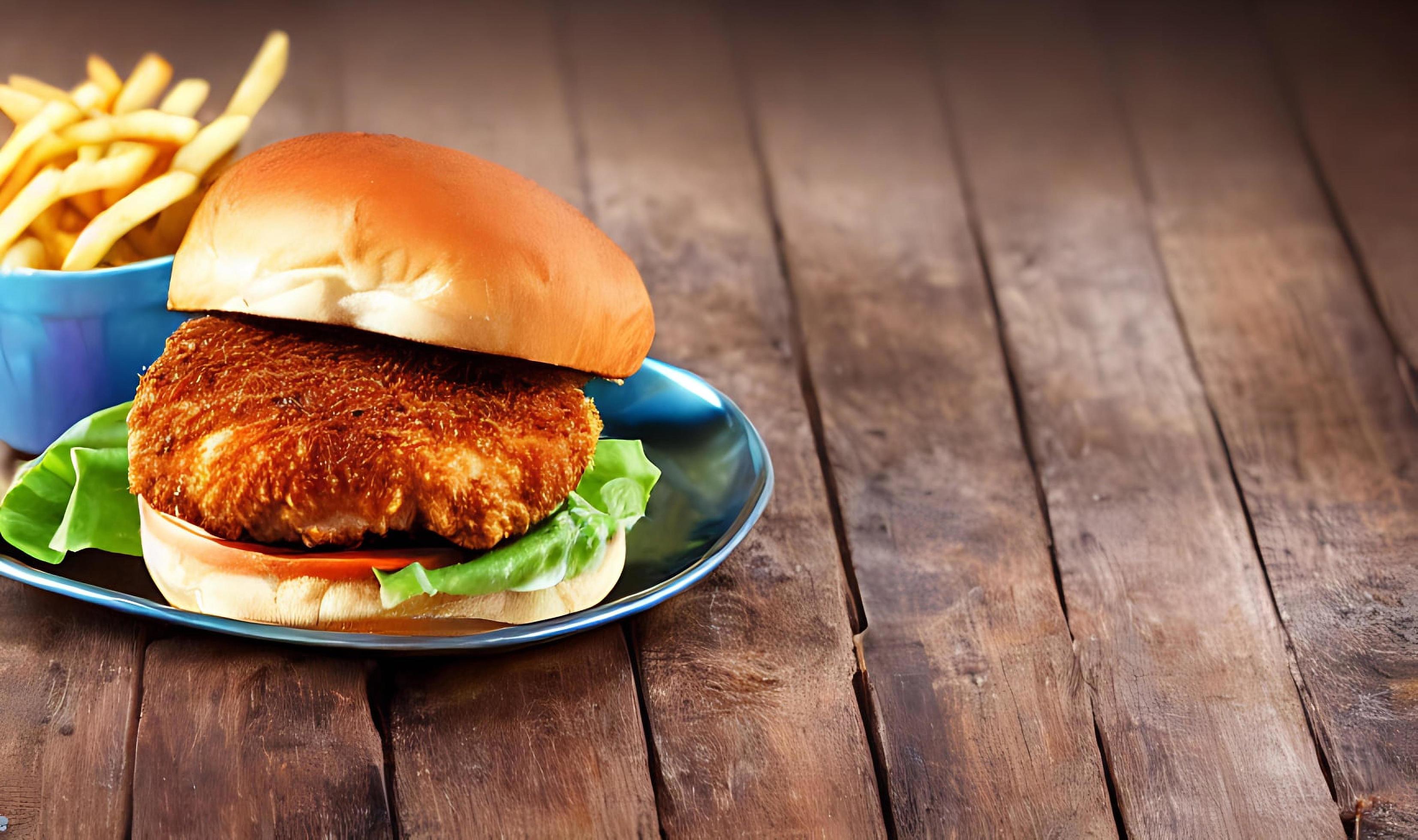 Chicken burger. Fresh tasty burger with fried chicken meat. 14028245