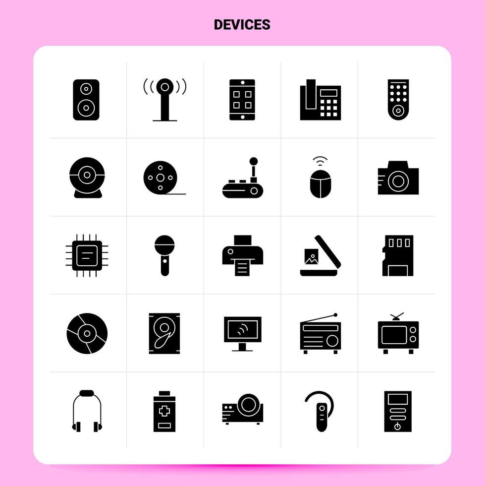 Solid 25 Devices Icon set Vector Glyph Style Design Black Icons Set Web and Mobile Business ideas design Vector Illustration